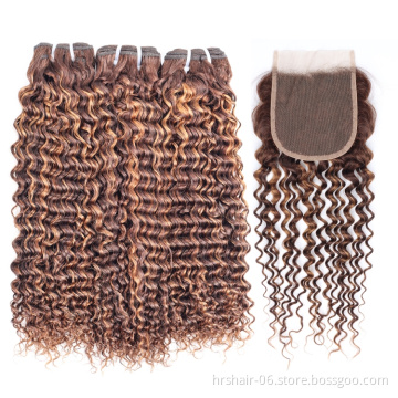 12A Double Drawn #P4/30 Color Brazilian Hair Bundles With Closure Wholesale Cuticle Aligned Raw Human Hair